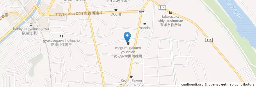 Mapa de ubicacion de めぐみ学園幼稚園 en Japão, 兵庫県, 宝塚市.