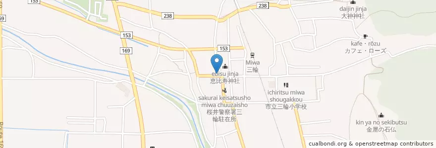 Mapa de ubicacion de 三輪郵便局 en 日本, 奈良県, 桜井市.