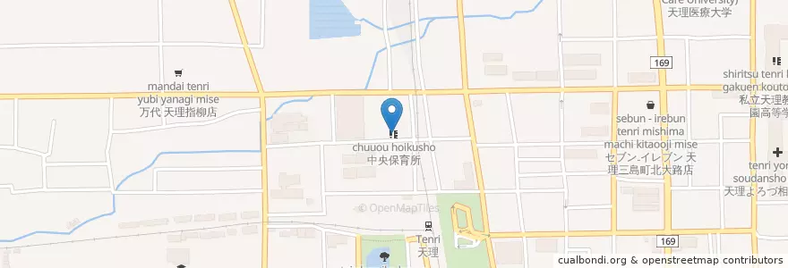 Mapa de ubicacion de 中央保育所 en 日本, 奈良県, 天理市.