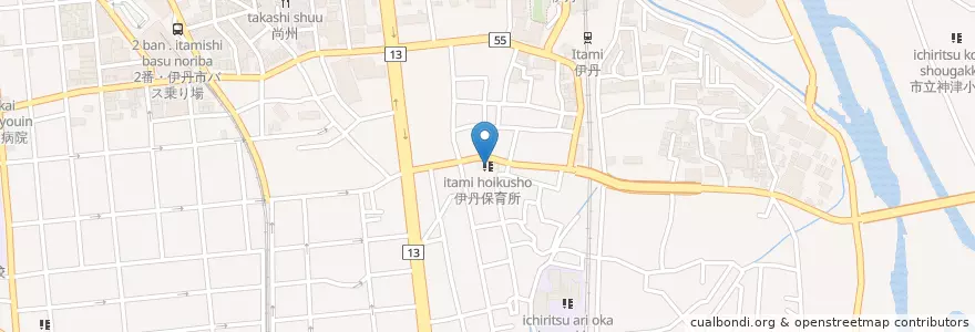 Mapa de ubicacion de 伊丹保育所 en Japan, 兵庫県, 伊丹市.