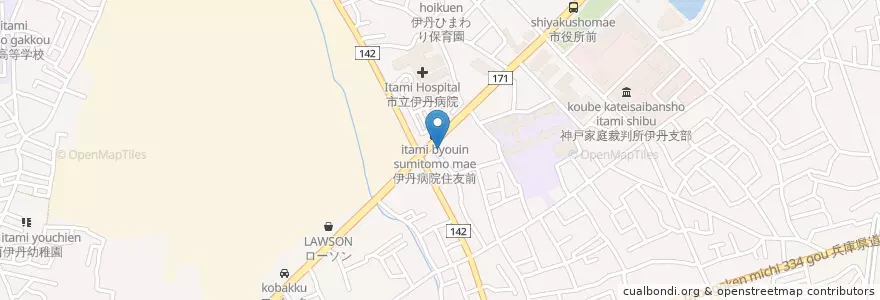 Mapa de ubicacion de 伊丹警察署昆陽交番 en Japan, 兵庫県, 伊丹市.