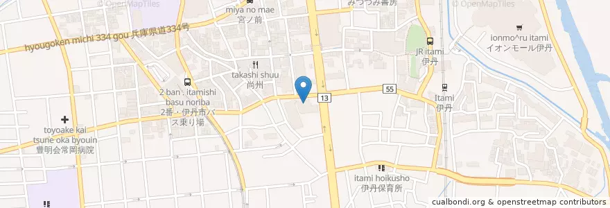 Mapa de ubicacion de 伊丹郵便局 en Japan, 兵庫県, 伊丹市.