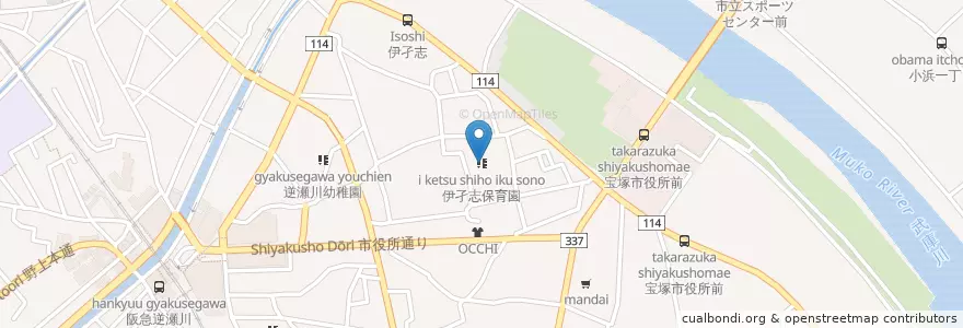 Mapa de ubicacion de 伊孑志保育園 en Japan, Präfektur Hyōgo, 宝塚市.