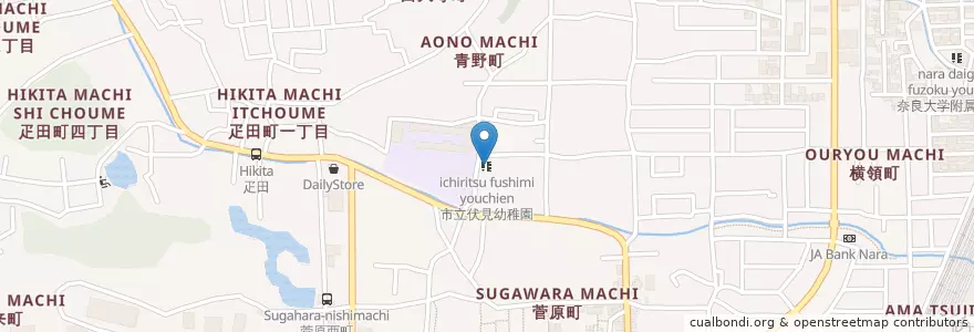 Mapa de ubicacion de 市立伏見幼稚園 en Japan, 奈良県, Nara.
