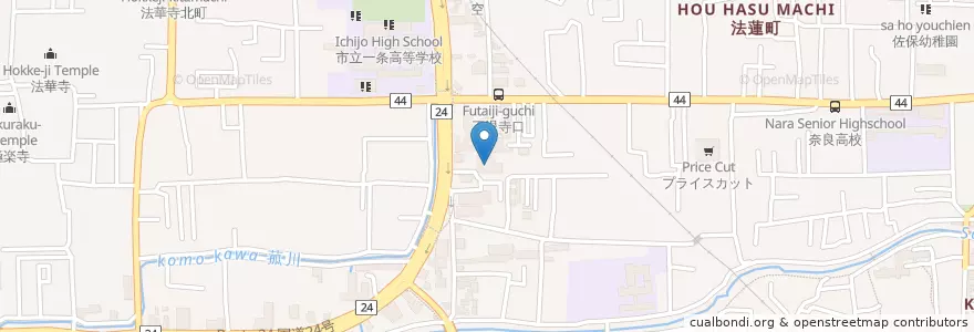 Mapa de ubicacion de 佐保川保育園 en Japonya, 奈良県, 奈良市.