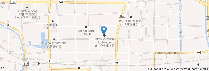 Mapa de ubicacion de 健生会土庫病院 en Japan, 奈良県, 大和高田市.