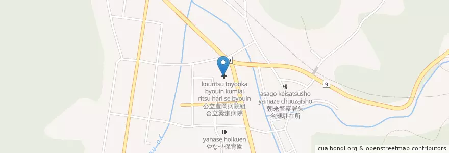 Mapa de ubicacion de 公立豊岡病院組合立梁瀬病院 en Japão, 兵庫県, 朝来市.