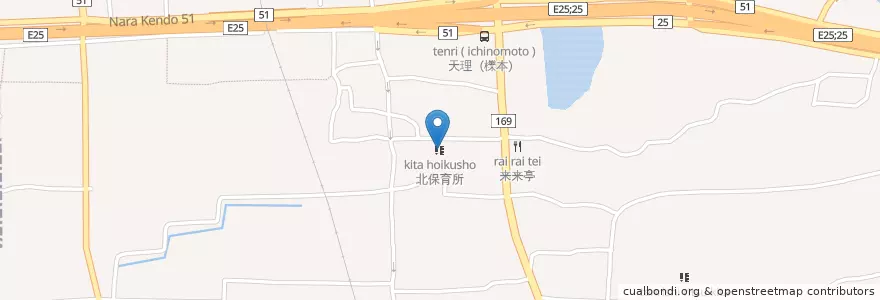 Mapa de ubicacion de 北保育所 en 日本, 奈良県, 天理市.