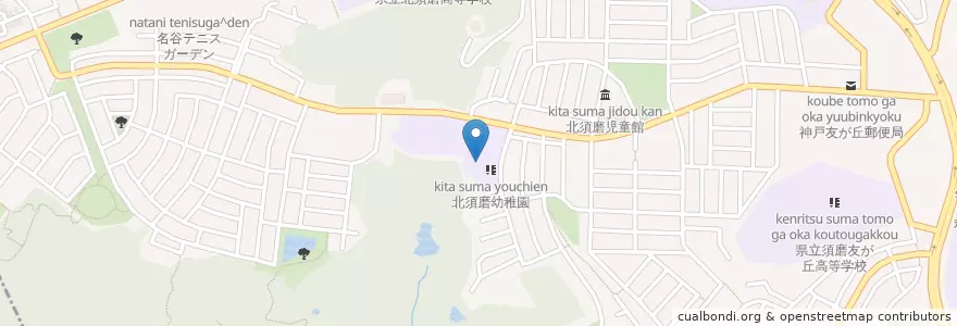 Mapa de ubicacion de 北須磨保育園 en Jepun, 兵庫県, 神戸市, 須磨区.