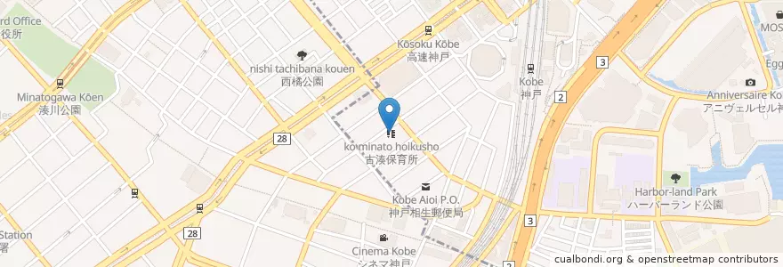 Mapa de ubicacion de 古湊保育所 en اليابان, 兵庫県, 神戸市, 中央区.