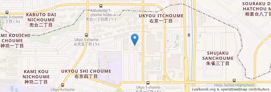 Mapa de ubicacion de 右京保育園 en 日本, 奈良県, 京都府, 木津川市, 奈良市.
