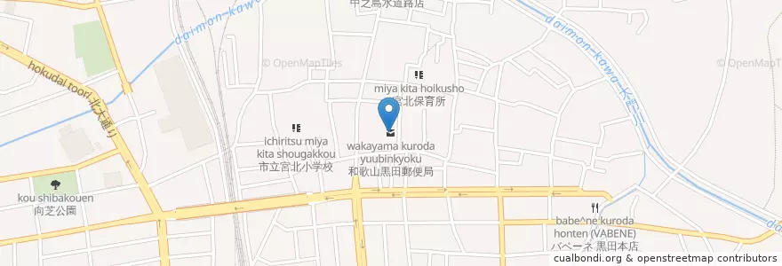 Mapa de ubicacion de 和歌山黒田郵便局 en 일본, 와카야마현, 和歌山市.