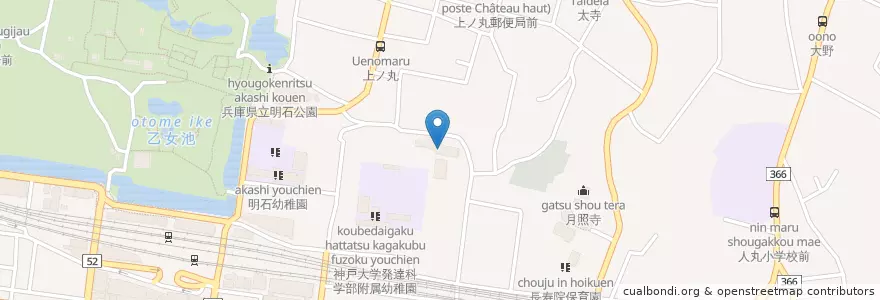 Mapa de ubicacion de 旧国立神戸大学発達科学部附属明石中学校 en Japonya, 兵庫県, 明石市.