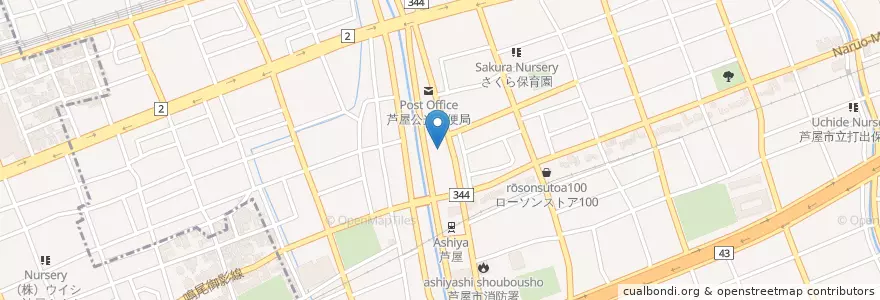 Mapa de ubicacion de 大阪国税局芦屋税務署 en 日本, 兵库县/兵庫縣, 芦屋市.