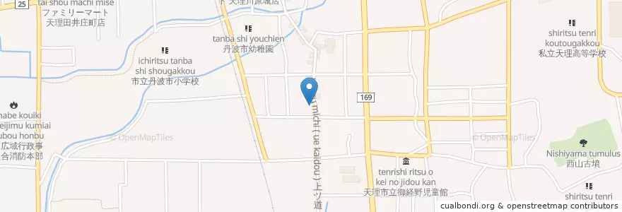 Mapa de ubicacion de 天理丹波市郵便局 en 日本, 奈良県, 天理市.
