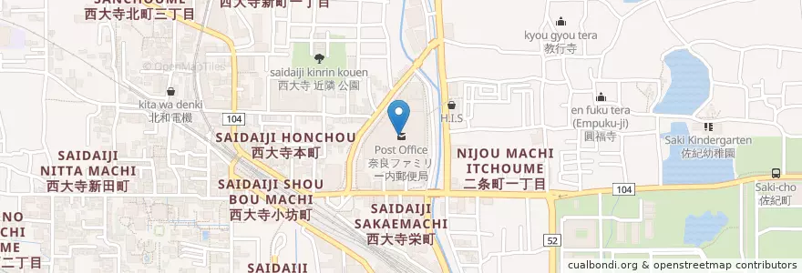 Mapa de ubicacion de 奈良ファミリー内郵便局 en Japon, Préfecture De Nara, 奈良市.