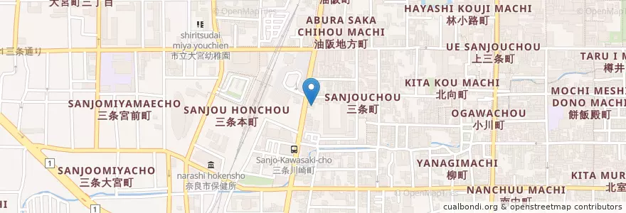 Mapa de ubicacion de 奈良三条郵便局 en 日本, 奈良県, 奈良市.