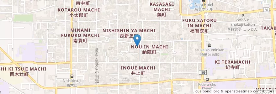 Mapa de ubicacion de 奈良元興寺郵便局 en Jepun, 奈良県, 奈良市.