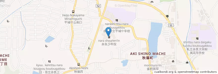 Mapa de ubicacion de 奈良少年院 en Japão, 奈良県, 奈良市.