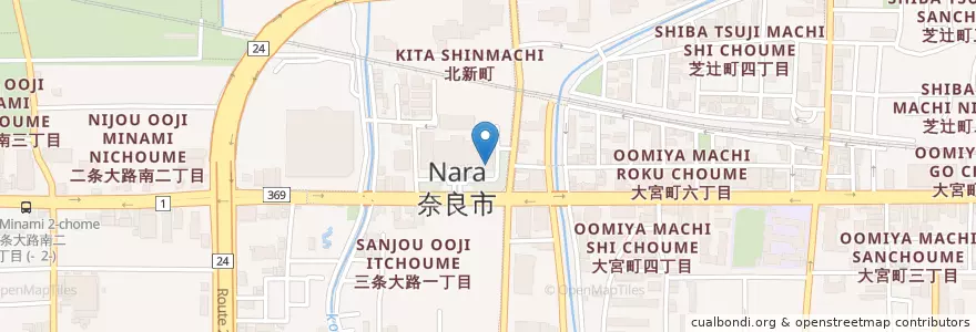 Mapa de ubicacion de 奈良市役所内郵便局 en Japan, Nara Prefecture, Nara.