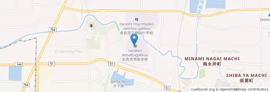 Mapa de ubicacion de 奈良県警察学校 en Япония, Нара, Нара.