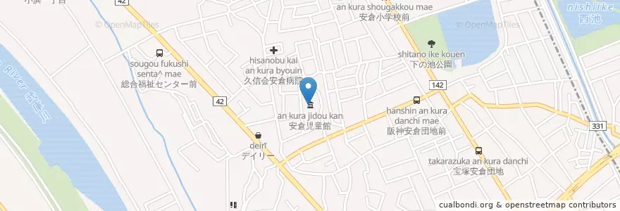 Mapa de ubicacion de 安倉児童館 en Япония, Хёго, 宝塚市.
