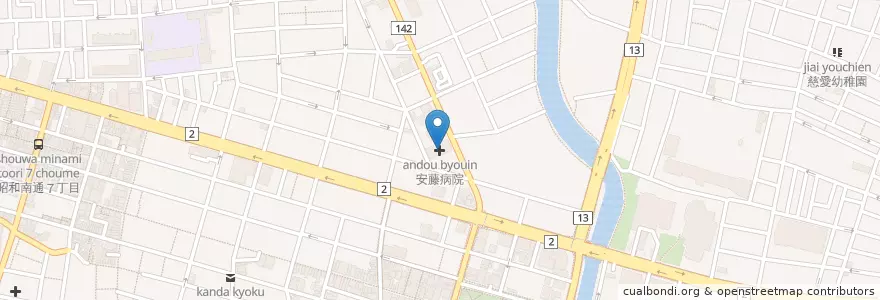 Mapa de ubicacion de 安藤病院 en اليابان, 兵庫県, 尼崎市.