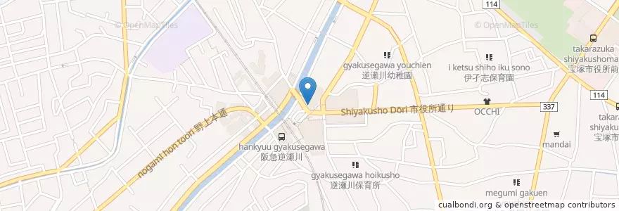Mapa de ubicacion de 宝塚逆瀬川郵便局 en Japón, Prefectura De Hyōgo, 宝塚市.