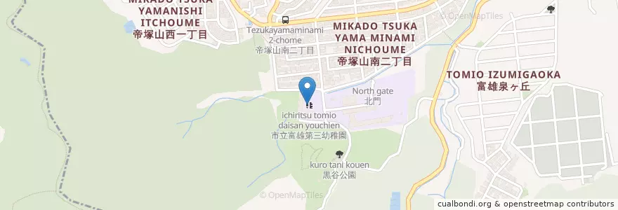 Mapa de ubicacion de 市立富雄第三幼稚園 en Giappone, Prefettura Di Nara, Nara.