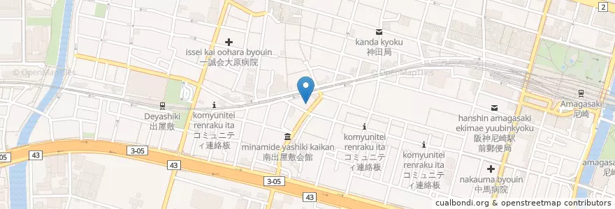 Mapa de ubicacion de 尼崎市中消防署三和分署 en Japonya, 兵庫県, 尼崎市.
