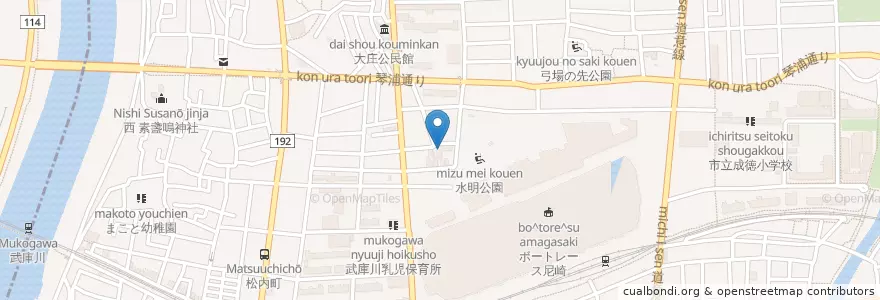 Mapa de ubicacion de 尼崎市立大庄保育所 en Japonya, 兵庫県, 尼崎市.