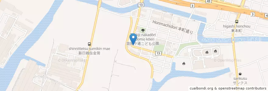 Mapa de ubicacion de 尼崎市立築地保育所 en اليابان, 兵庫県, 尼崎市.