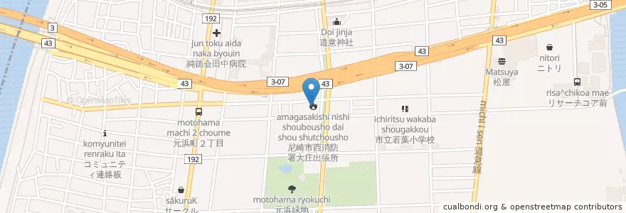 Mapa de ubicacion de 尼崎市西消防署大庄出張所 en Japonya, 兵庫県, 尼崎市.