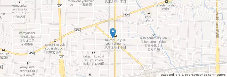 Mapa de ubicacion de 尼崎武庫之荘郵便局 en Jepun, 兵庫県, 尼崎市.