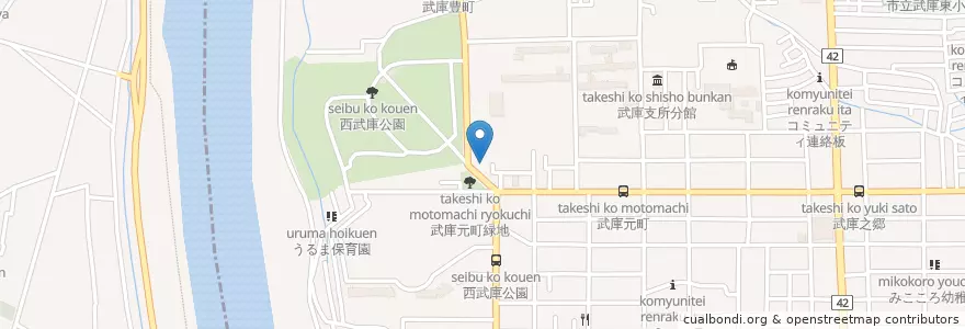 Mapa de ubicacion de 尼崎西武庫郵便局 en Japan, Hyogo Prefecture, Amagasaki.