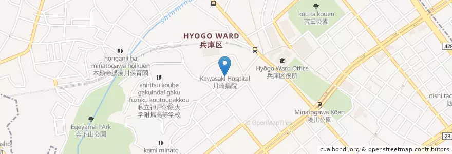 Mapa de ubicacion de 川崎病院 en Giappone, Prefettura Di Hyōgo, 神戸市, 兵庫区.