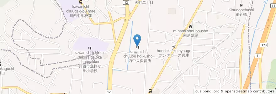 Mapa de ubicacion de 川西中央保育所 en Japan, 兵庫県, 川西市.