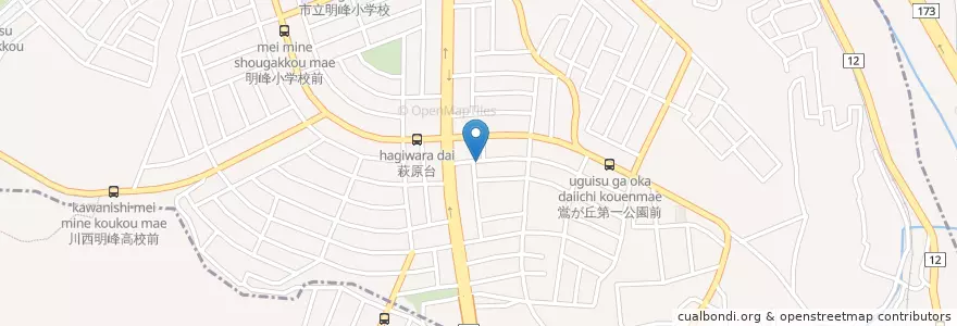 Mapa de ubicacion de 川西萩原台郵便局 en اليابان, 兵庫県, 川西市.