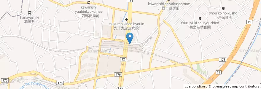 Mapa de ubicacion de 川西警察署中央交番 en اليابان, 兵庫県, 川西市.