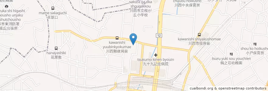 Mapa de ubicacion de 川西郵便局 en Japan, Präfektur Hyōgo, 川西市.