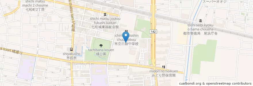 Mapa de ubicacion de 市立中央中学校 en اليابان, 兵庫県, 尼崎市.
