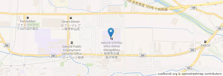 Mapa de ubicacion de 桜井市立城島小学校 en Giappone, Prefettura Di Nara, 桜井市.
