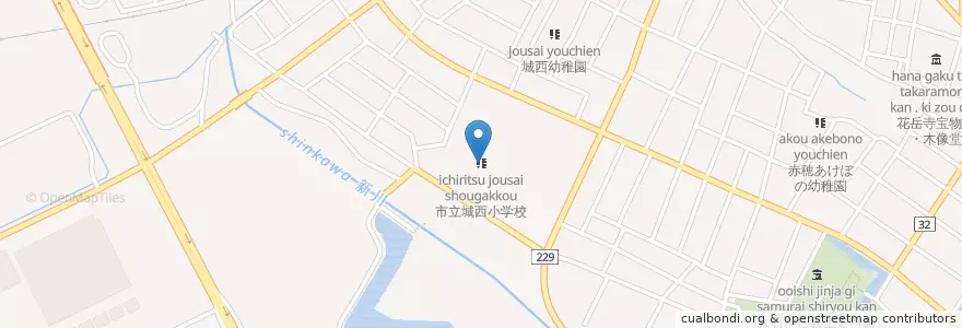 Mapa de ubicacion de 市立城西小学校 en 日本, 兵庫県, 赤穂市.