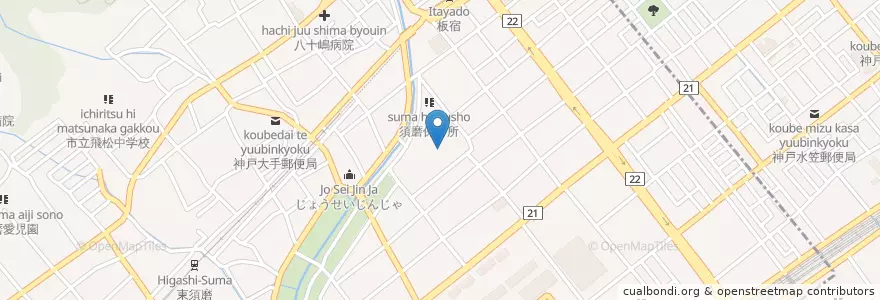 Mapa de ubicacion de 市立太田中学校 en Jepun, 兵庫県, 神戸市, 須磨区.