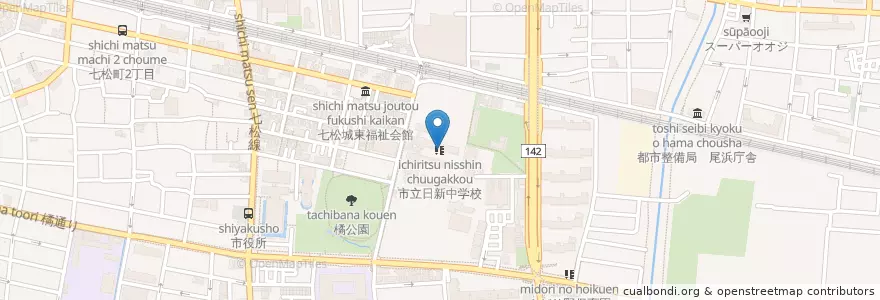 Mapa de ubicacion de 市立日新中学校 en Japan, 兵庫県, 尼崎市.