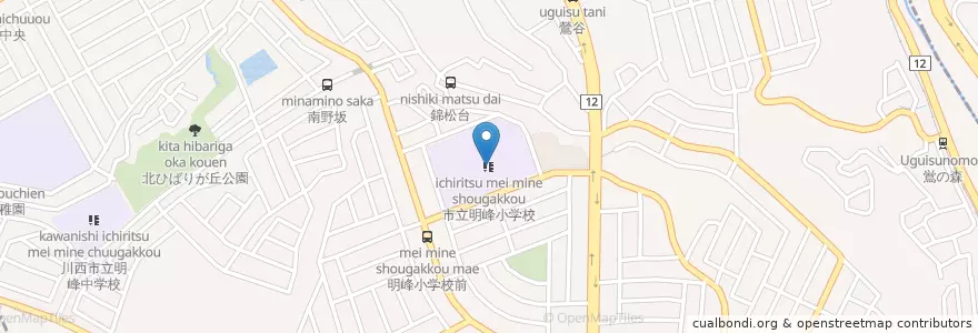 Mapa de ubicacion de 市立明峰小学校 en ژاپن, 兵庫県, 川西市.