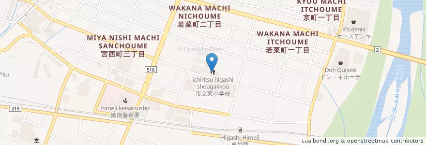 Mapa de ubicacion de 市立東小学校 en 일본, 효고현, 姫路市.