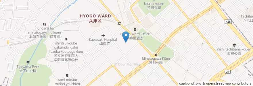 Mapa de ubicacion de Minatogawa Junior High School en Japan, Hyogo Prefecture, Kobe, Hyogo Ward.