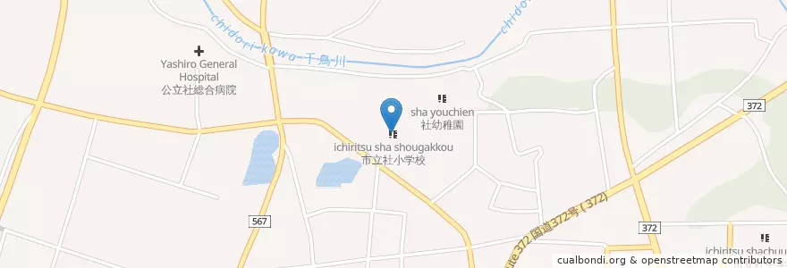 Mapa de ubicacion de 市立社小学校 en Jepun, 兵庫県, 加東市.