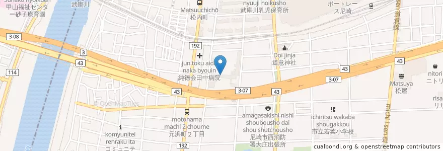 Mapa de ubicacion de 市立西小学校 en Japonya, 兵庫県, 尼崎市.